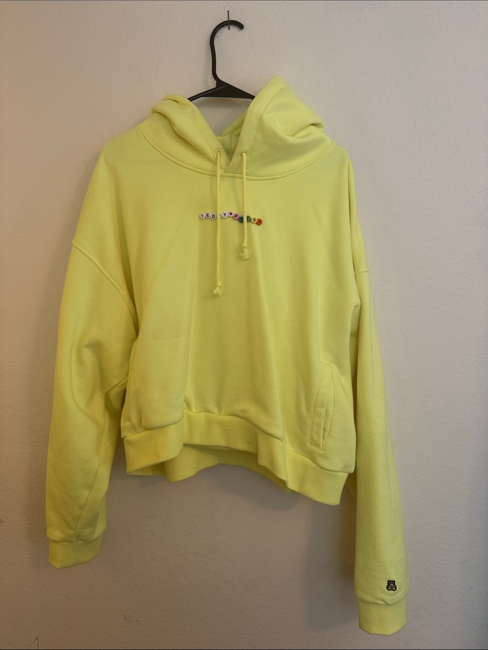 Teddy Fresh Yellow Cropped Hoodie with Bead Accent 3X